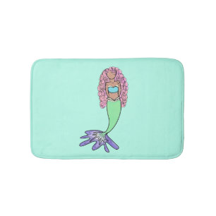 regenboog zeemeermin roze blauw paars groen zwart  badmat