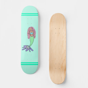 regenboog zeemeermin roze blauw paars groen zwart skateboard