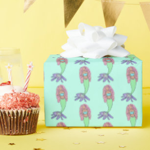 regenboog zeemeermin roze blauw paarse groen zwart cadeaupapier