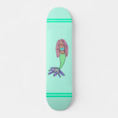 regenboog zeemeermin roze blauw paarse groen zwart skateboard (Voorkant)