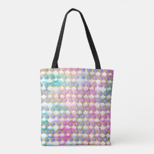 Regenboog zeemeermin schalen glitter canvas tas