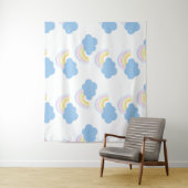 Regenboog Zomer Wolken Pastel Krabbel Doodle Wandkleed (In situ)