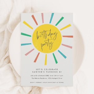 Regenboog Zon Schrift Kinderverjaardagsfeestje Kaart
