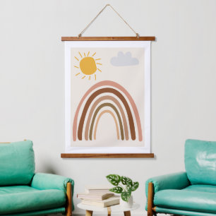 Regenboog Zon Wolk, Kindertekening, Boho Abstracte Hangend Wandkleed