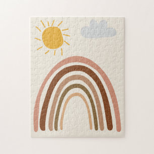 Regenboog Zon Wolk, Kindertekening, Boho Abstracte Legpuzzel