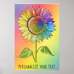 Regenboog Zonnebloem Kunst Kleurrijke Zomer Bloem Poster