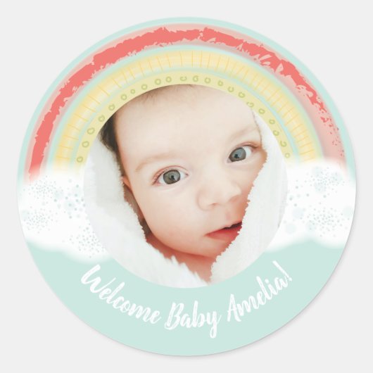 RegenboogBaby shower Ronde Sticker (Voorkant)