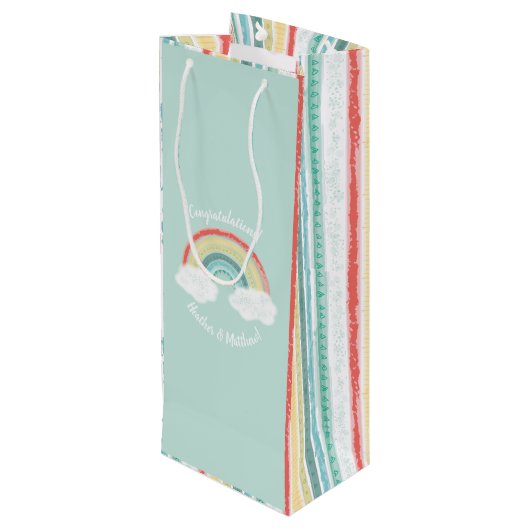 RegenboogBaby shower Wijn Cadeautas (Achterkant Gekanteld)