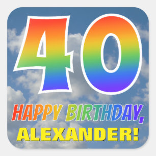 Regenboogblik "40" & "HAPPY BIRTHDAY", wolken, Sky Vierkante Sticker