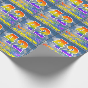 Regenboogblik "42" & "HAPPY BIRTHDAY", wolken, Sky Cadeaupapier