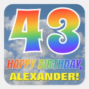 Regenboogblik "43" & "GELUKKIGE VERJAARDAG", Wolke Vierkante Sticker