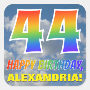 Regenboogblik "44" & "HAPPY BIRTHDAY", wolken, Sky Vierkante Sticker