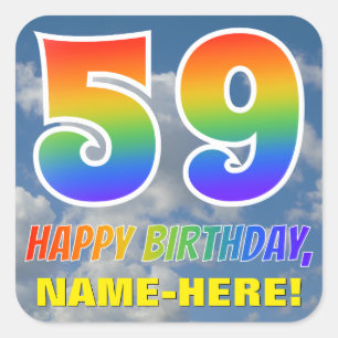 Regenboogblik "59" & "GELUKKIGE VERJAARDAG", Wolke Vierkante Sticker