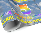 Regenboogblik "5" en "HAPPY BIRTHDAY", wolken, Sky Cadeaupapier (Rol Hoek)