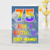 Regenboogblik "75" & "HAPPY BIRTHDAY", wolken, Sky Kaart (Gele Bloem)