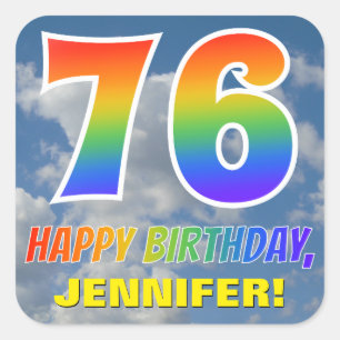 Regenboogblik "76" & "HAPPY BIRTHDAY", wolken, Sky Vierkante Sticker