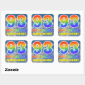 Regenboogblik "93" & "HAPPY BIRTHDAY", wolken, Sky Vierkante Sticker (Vel)