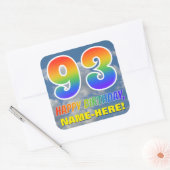 Regenboogblik "93" & "HAPPY BIRTHDAY", wolken, Sky Vierkante Sticker (Envelop)