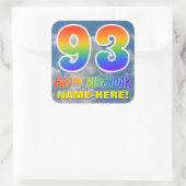 Regenboogblik "93" & "HAPPY BIRTHDAY", wolken, Sky Vierkante Sticker (Tas)