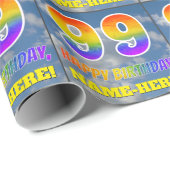 Regenboogblik "99" & "HAPPY BIRTHDAY", wolken, Sky Cadeaupapier (Rol Hoek)