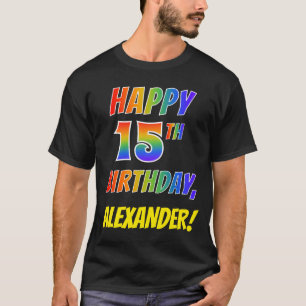 Regenboogblik HAPPY 15th BIRTHDAY + Aangepaste naa T-shirt