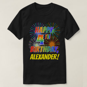 Regenboogblik HAPPY 4E MAANDAG; Fireworks + naam T-shirt