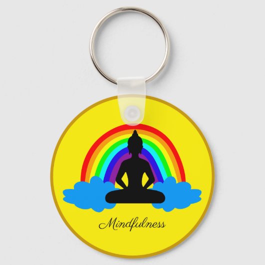 Regenboogboeddha & Mindfulness, Meditatie / Yoga Sleutelhanger (Voorkant)