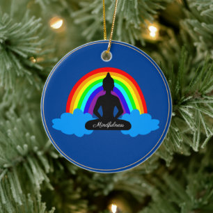 Regenboogboeddha & Mindfulness Yoga/meditatie Keramisch Ornament