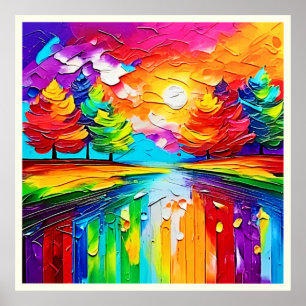 Regenboogbos Zonsondergang Droombeelden Poster