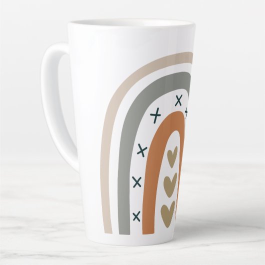 Regenboogbruine beige grijs modern wit latte mok (Linkerhoek)