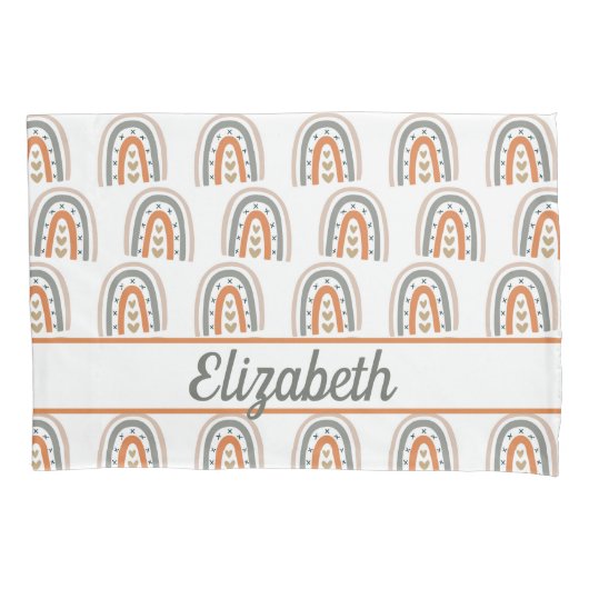 Regenboogbruine beige grijze monogram crèche kussensloop (Voorkant)