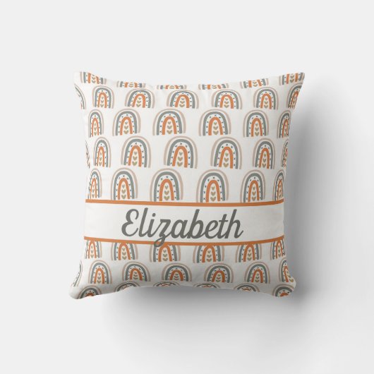 Regenboogbruine beige grijze monogram kussen (Achterkant)