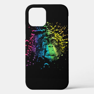 Regenboogchimpansee op Black Hoesje-Mate iPhone Ca 12 Hoesje