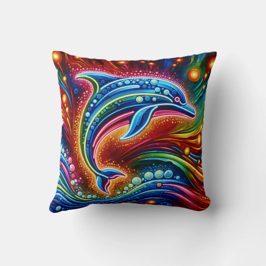 Regenboogdolfijn: oceaangloed kussen (Achterkant)