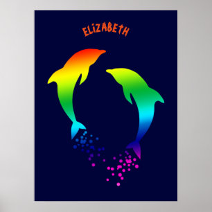 regenboogdolfijnen met bubbels poster