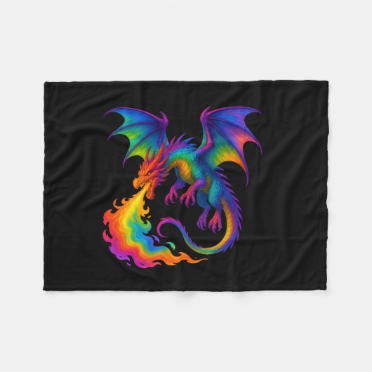 Regenboogdraak ademt kleurrijke vlammen fantasie fleece deken (Voorkant (Horizontaal))