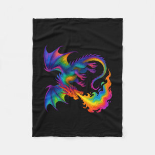 Regenboogdraak ademt kleurrijke vlammen fantasie fleece deken