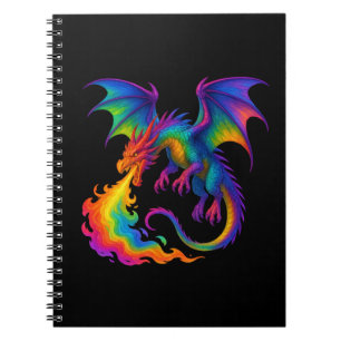 Regenboogdraak ademt kleurrijke vlammen fantasie notitieboek