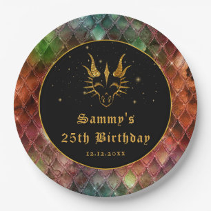 Regenboogdrakenschalen Gold Faux Glitter Birthday Papieren Bordje