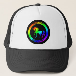 Regenboogeenheid in zwarte cirkels trucker pet