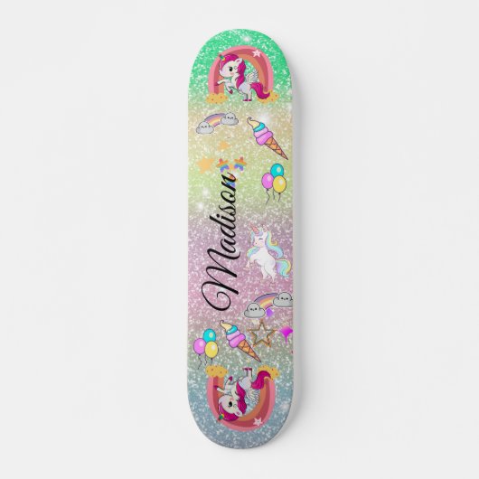 Regenboogeenhoorn Skateboard (Voorkant)