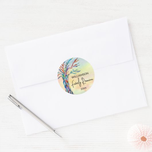Regenboogfamilie voor gezinshereniging ronde sticker (Envelop)