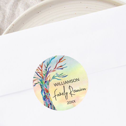 Regenboogfamilie voor gezinshereniging ronde sticker