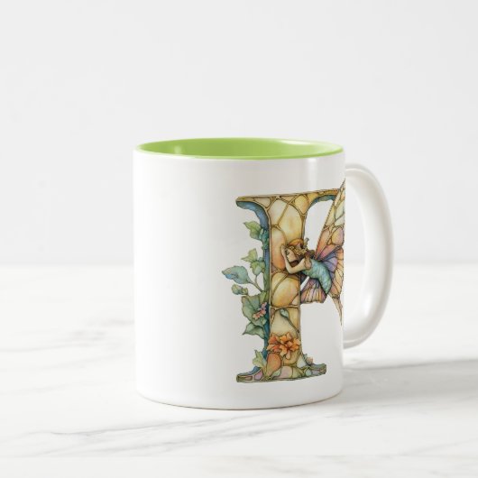 Regenboogfee Initiaal 'F'  Tweekleurige Koffiemok (Voorkant rechts)