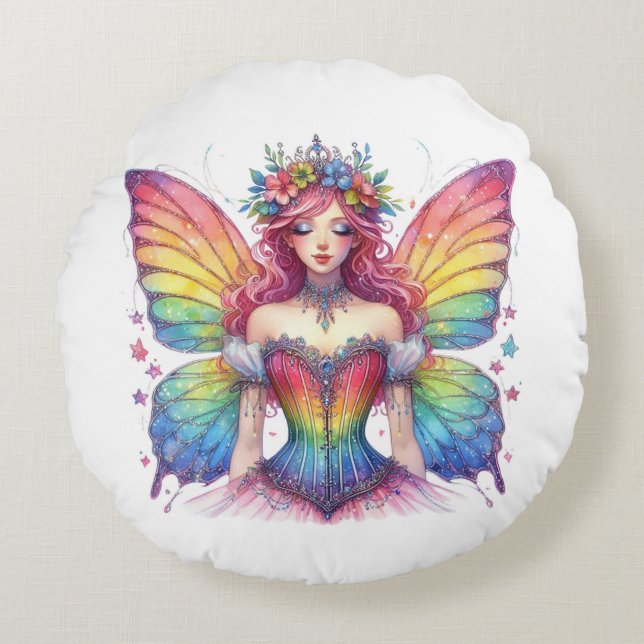 regenboogfee rond kussen (Voorkant)