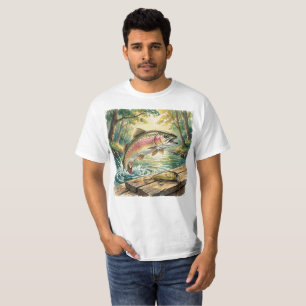 Regenboogforel die springt in bosbeek aquarel t-shirt