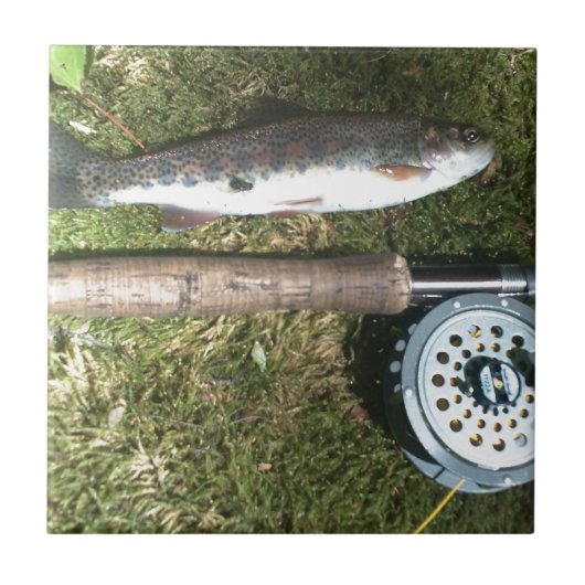 regenboogforel en vliegreel tegeltje (Voorkant)