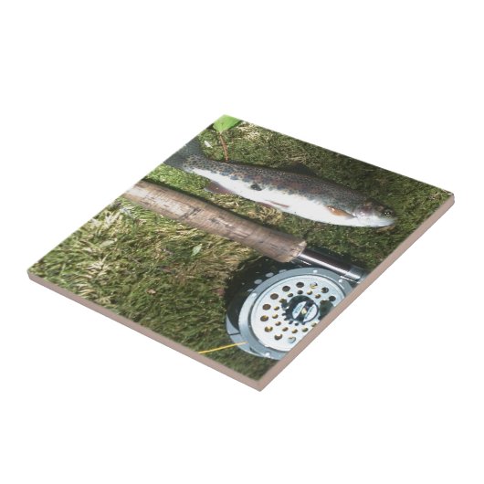 regenboogforel en vliegreel tegeltje (Zijkant)