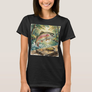 Regenboogforel springend in bosbeek aquarel t-shirt