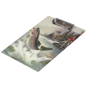 Regenboogforel, Vintage Visser Vissen naar Vis Klembord
